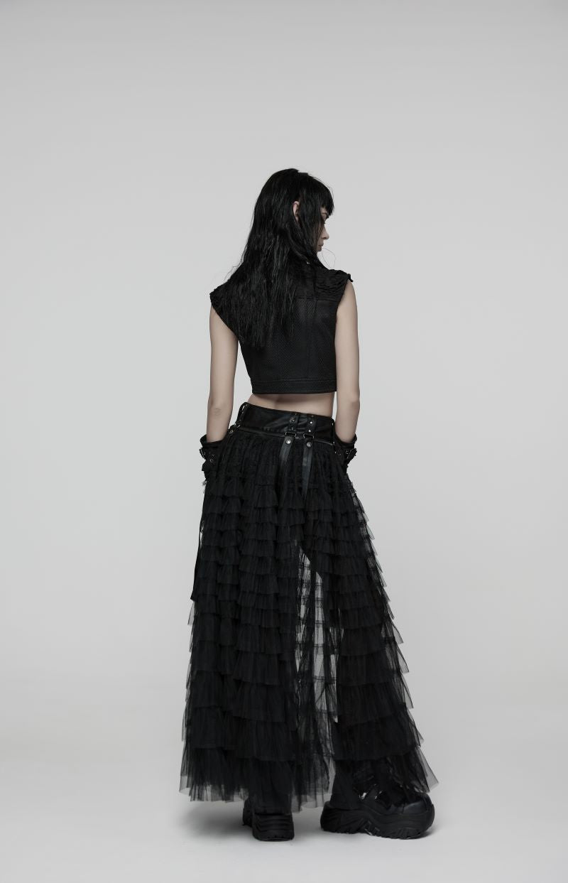 Schwarze kurze Shorts Evernight Faux Leather Shorts mit abnehmbaren Überrock von Punk Rave