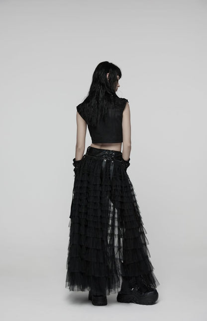 Schwarze kurze Shorts Evernight Faux Leather Shorts mit abnehmbaren Überrock von Punk Rave