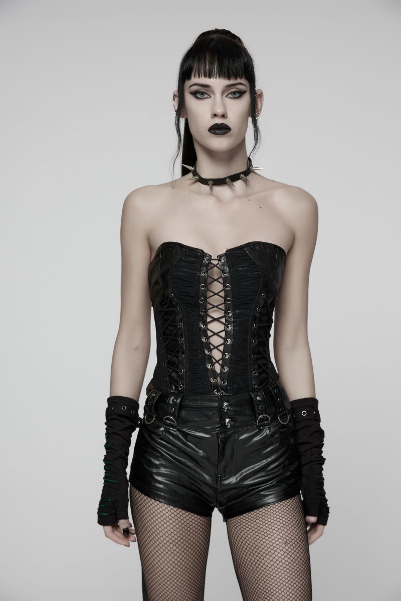 Schwarzes Oberteil Rebel Witch Corset Top in Korsettoptik von Punk Rave
