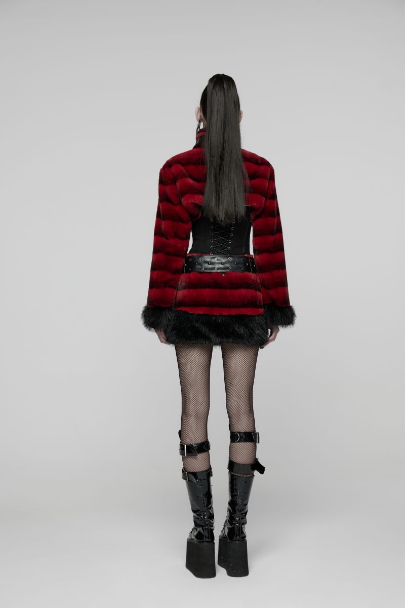 Schwarz/Rote Bolerojacke Hex Fur Blood Red Crop Jacket mit Kunstleder von Punk Rave