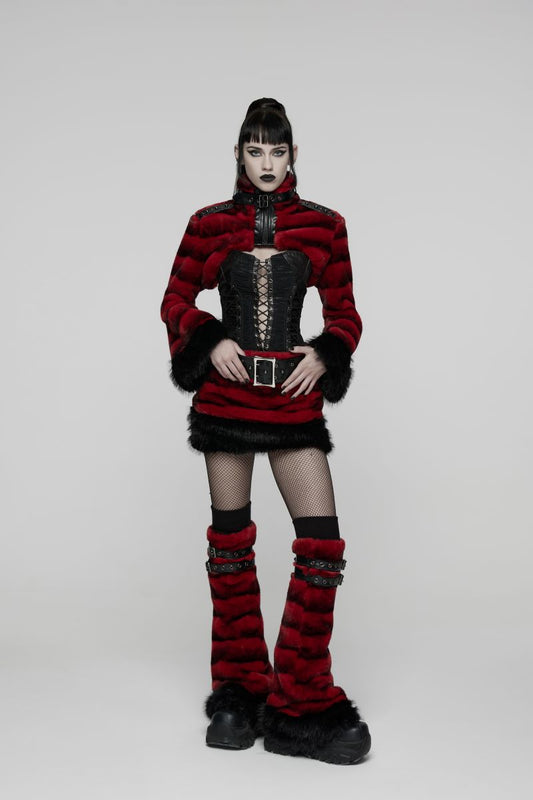 Schwarz/Rote Bolerojacke Hex Fur Blood Red Crop Jacket mit Kunstleder von Punk Rave