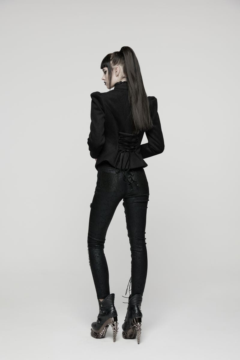 Schwarze Jacke Victoriana Jacket mit Schnürung am Rücken von Punk Rave