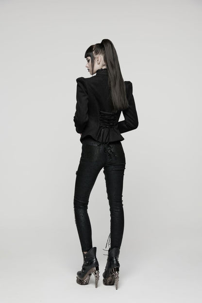 Schwarze Jacke Victoriana Jacket mit Schnürung am Rücken von Punk Rave