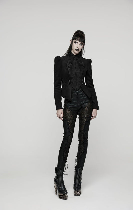 Schwarze Jacke Victoriana Jacket mit Schnürung am Rücken von Punk Rave