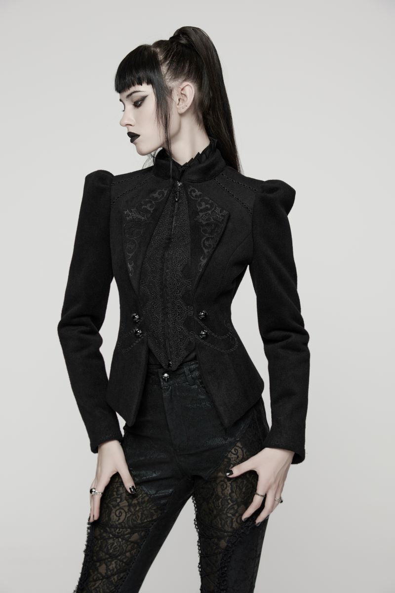 Schwarze Jacke Victoriana Jacket mit Schnürung am Rücken von Punk Rave