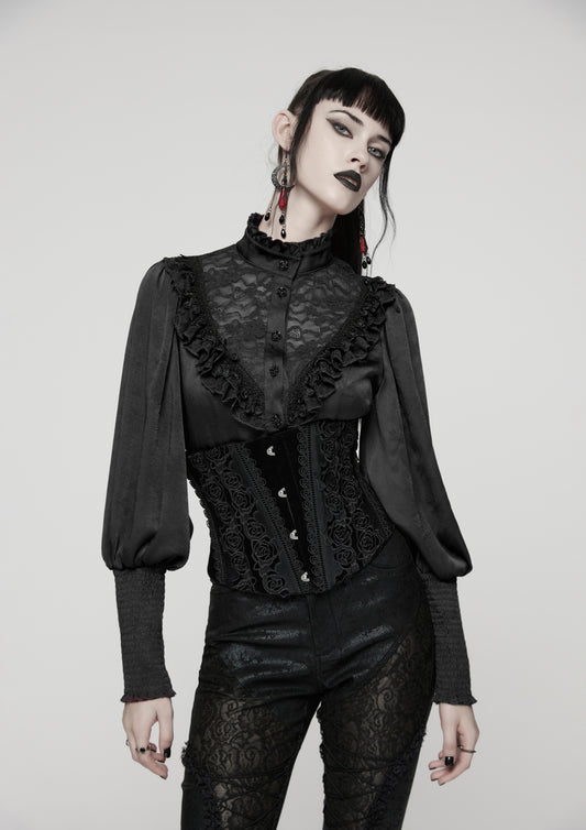 Taillengürtel im Korsettstil ROSE NOIR WAIST CORSET aus schwarzem Samtstoff von Punk Rave