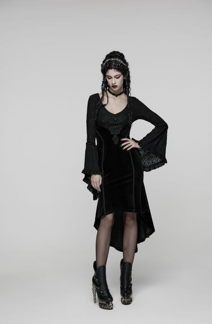 Schwarzes Langarmkleid Eclipse Queen Dress mit Spitzenelementen von Punk Rave
