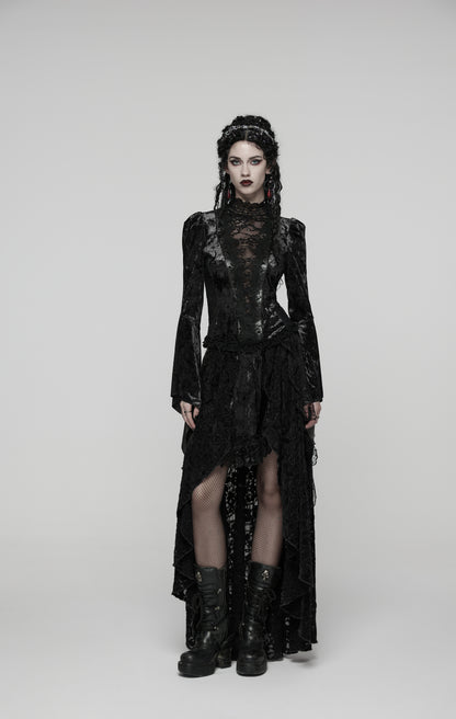 Schwarzes Langarmshirt Midnight Reverie Top Black mit Samtstoff von Punk Rave