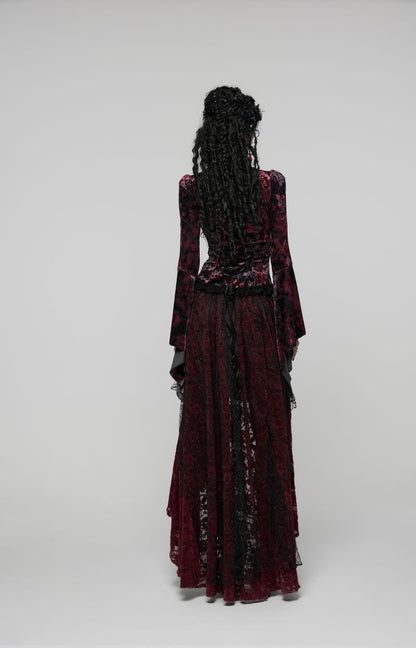 Schwarze/Rotes Langarmshirt Midnight Reverie Top&nbsp;mit Samtstoff von Punk Rave