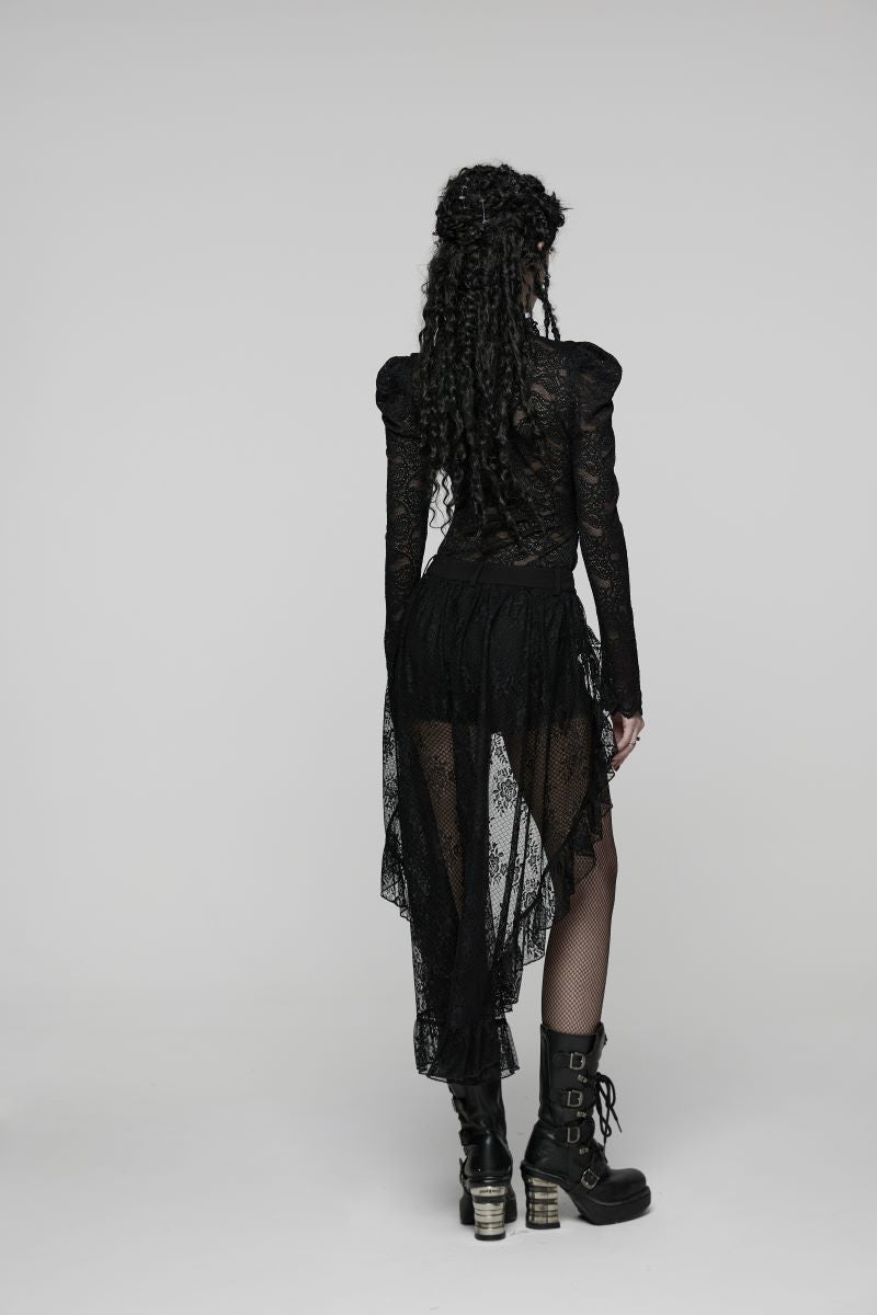 Schwarzes Spitzenshirt Nightdreamer Black Lace Top mit Paisley Muster von Punk Rave