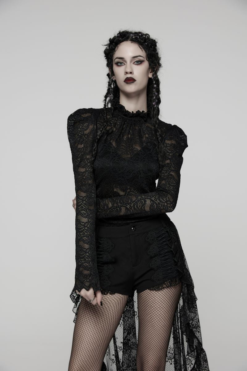 Schwarzes Spitzenshirt Nightdreamer Black Lace Top mit Paisley Muster von Punk Rave