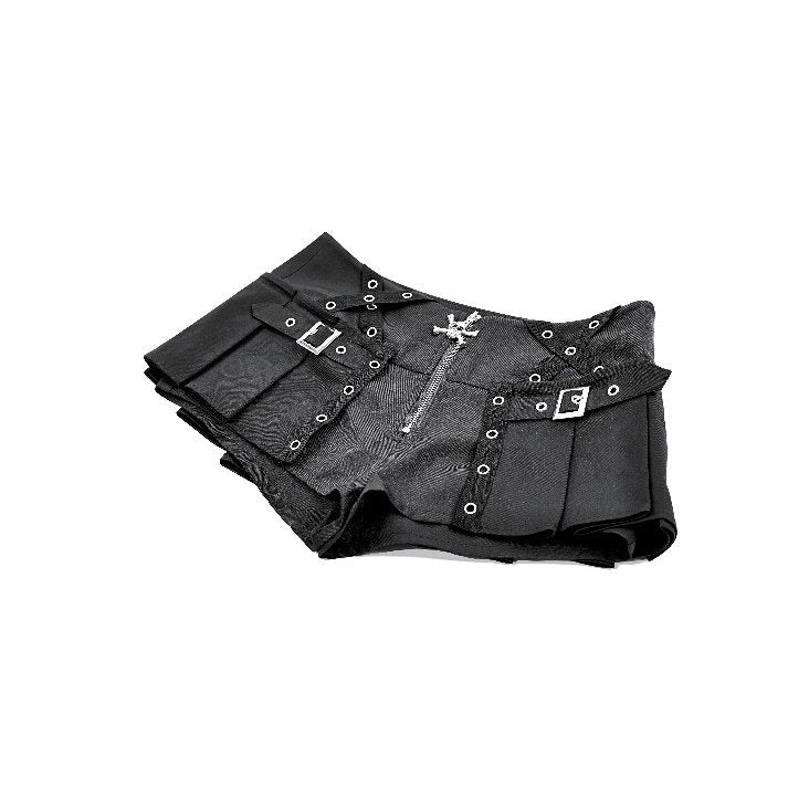 Schwarze Hotpants Cranial Rebellion Shorts mit Überrock und Schnallendetails von Dark In Love