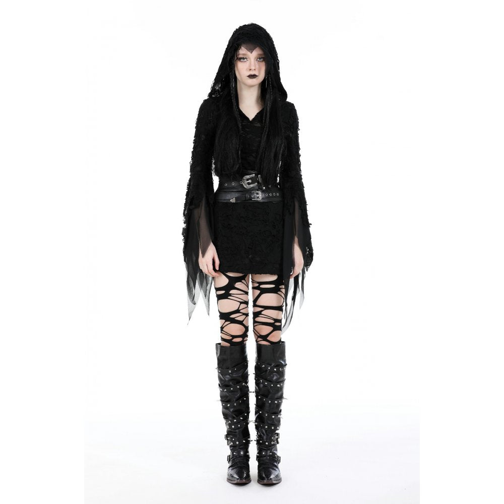 Schwarzes kurzes Kleid, Evil devil ragged slim Dress im Distressed-Look von Dark In Love