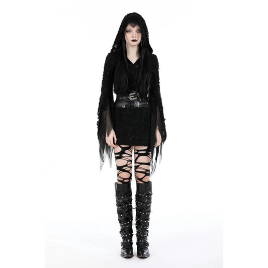 Schwarzes kurzes Kleid, Evil devil ragged slim Dress im Distressed-Look von Dark In Love