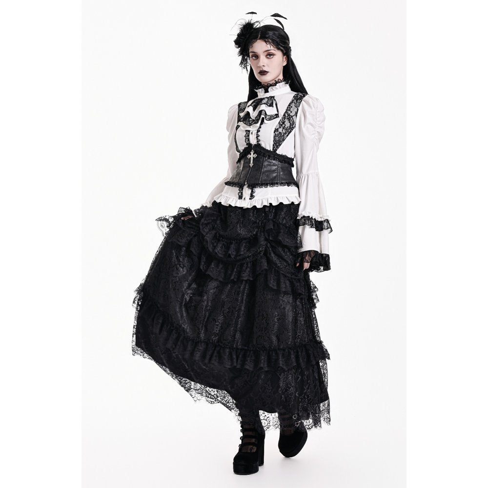 Schwarzer, langer Rock Dark Nocturne Skirt aus Spitzenstoff von Dark In Love