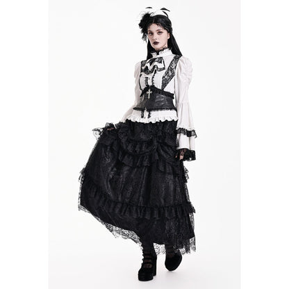 Schwarzer, langer Rock Dark Nocturne Skirt aus Spitzenstoff von Dark In Love