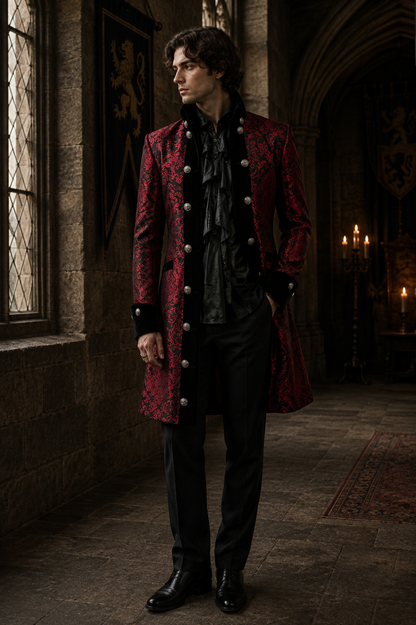 Herrenmantel Renaissance Men's Coat aus rotem Königsbrokat von Burleska