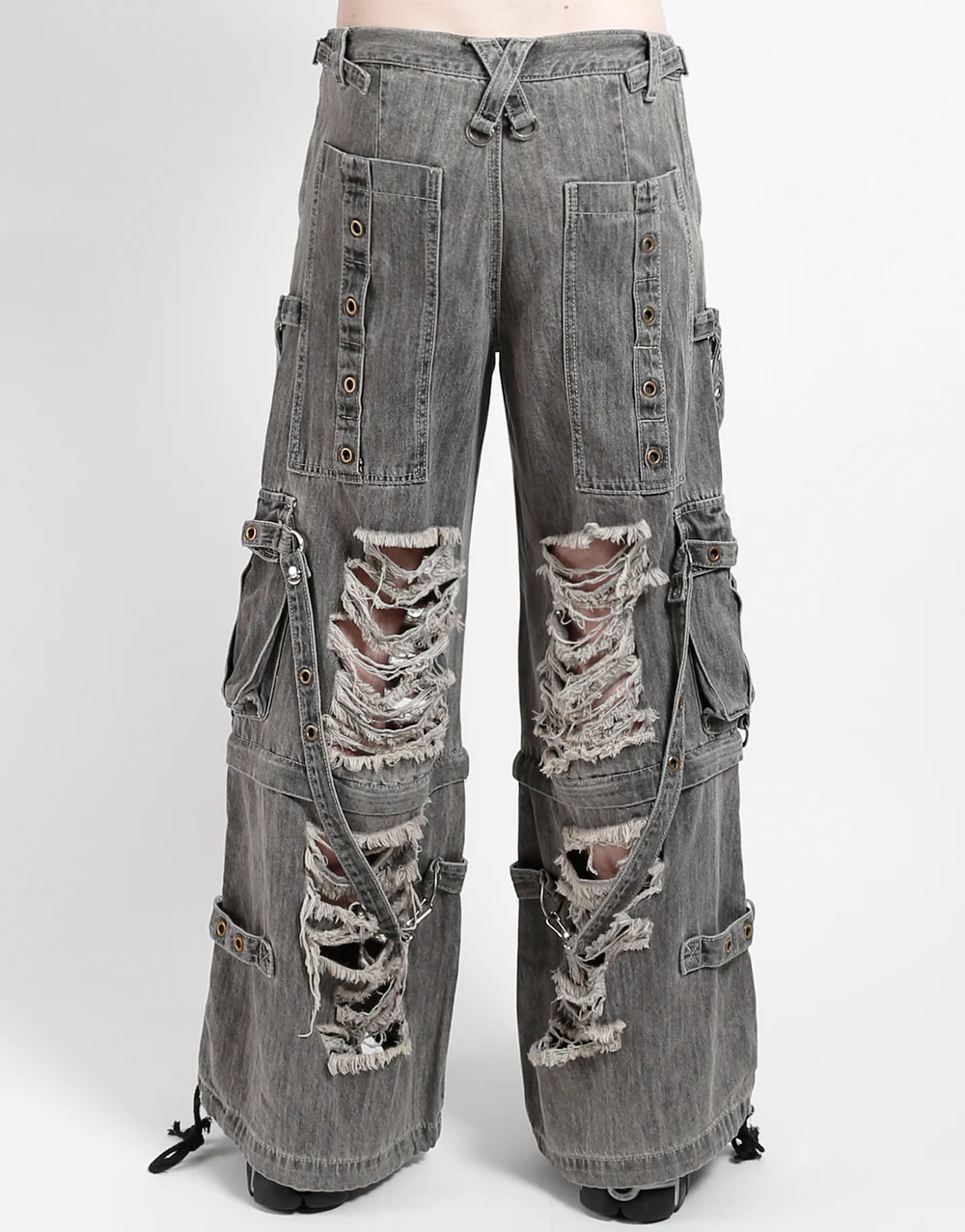 Graue Hose GRAY SHREDDED PANTS mit Bändern und destroyed Optik an den Beinen mit Colours Branding