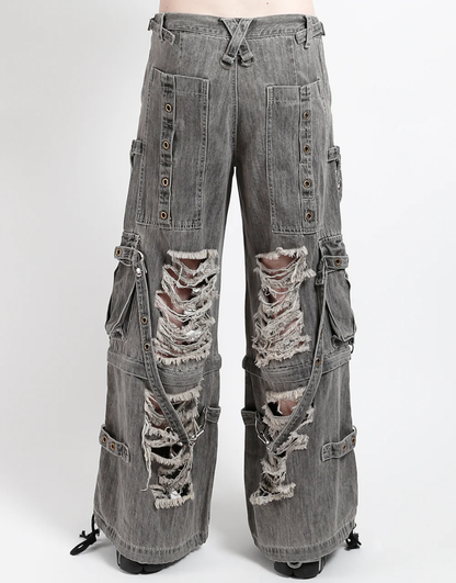 Graue Hose GRAY SHREDDED PANTS mit Bändern und destroyed Optik an den Beinen mit Colours Branding