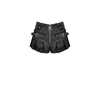 Schwarze Hotpants Cranial Rebellion Shorts mit Überrock und Schnallendetails von Dark In Love