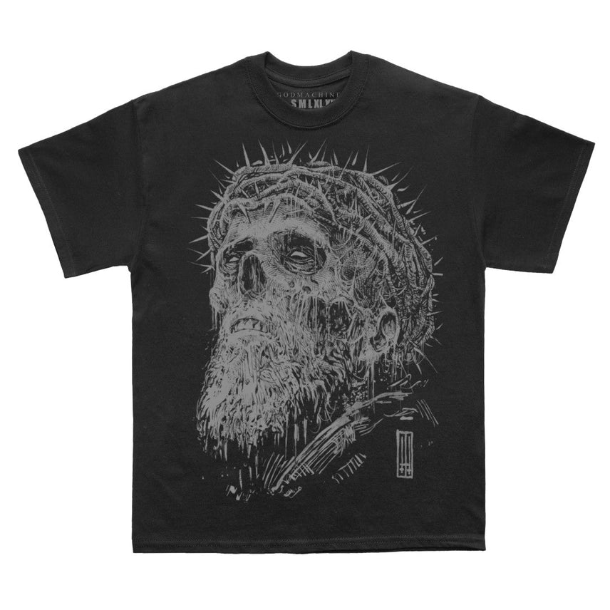 Schwarzes ROTTEN KING T-Shirt mit großem Print auf der Vorderseite von Godmachine