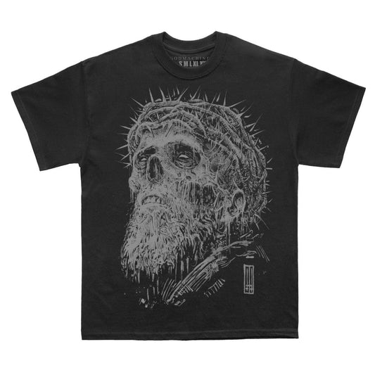 Schwarzes ROTTEN KING T-Shirt mit großem Print auf der Vorderseite von Godmachine