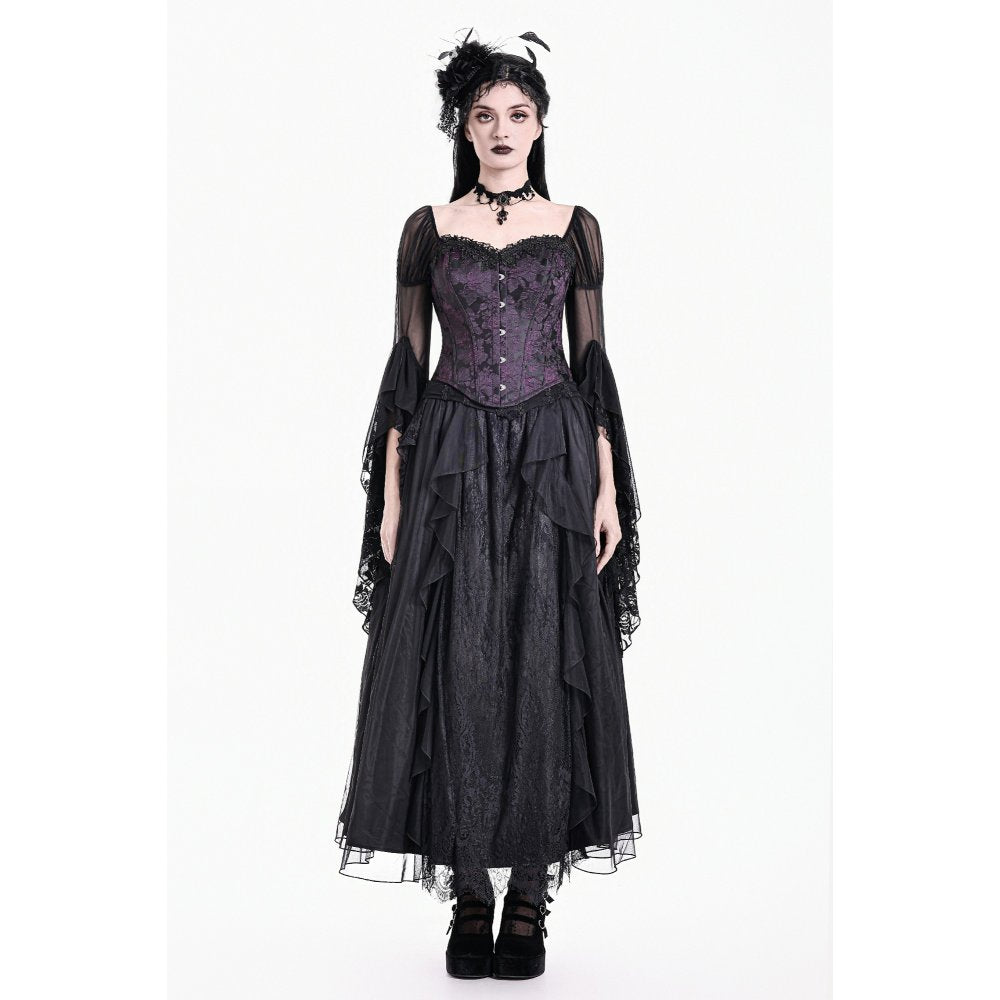 Lilafarbene Corsage Violet Vow Corset aus Jaquard-Stoff mit Spitzendetails von Dark In Love