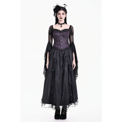 Lilafarbene Corsage Violet Vow Corset aus Jaquard-Stoff mit Spitzendetails von Dark In Love