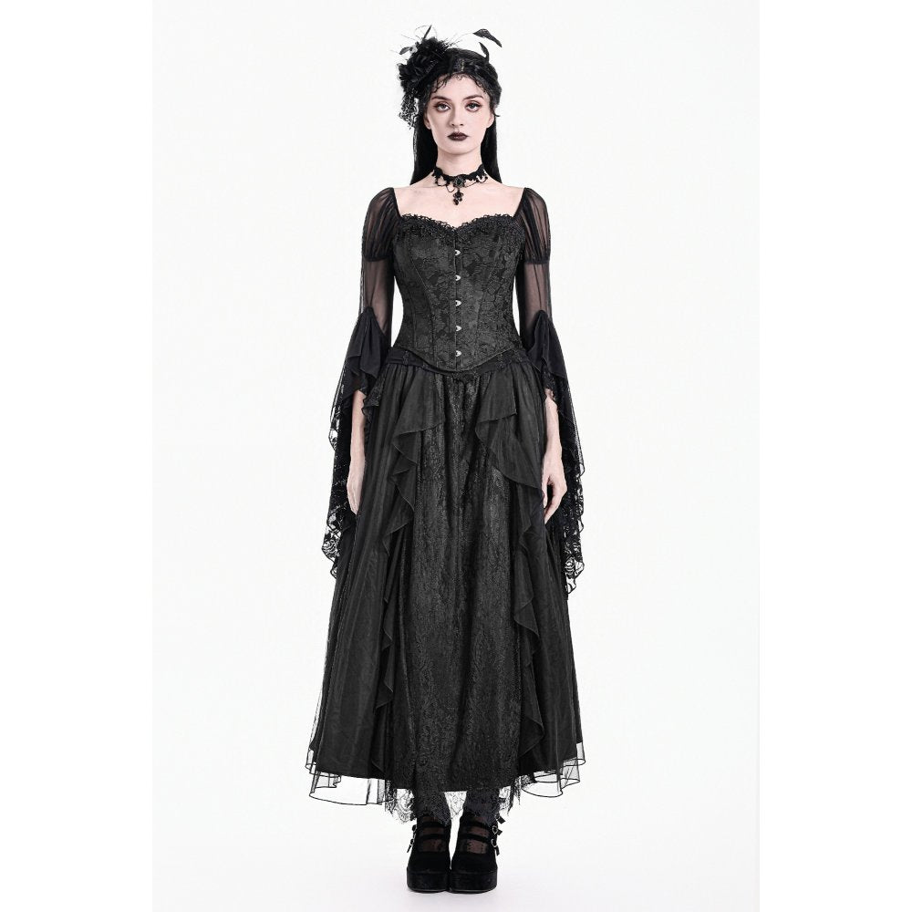 Schwarzer Corsage Baroque Vow Black Corset aus Jaquard-Stoff mit Spitzendetails von Dark In Love