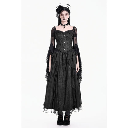 Schwarzer Corsage Baroque Vow Black Corset aus Jaquard-Stoff mit Spitzendetails von Dark In Love