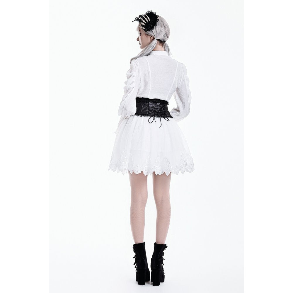 Weißer, kurzer Rock White Feather Poem Skirt mit Spitzensaum von Dark In Love
