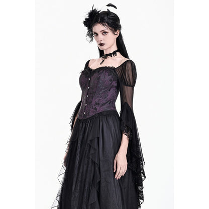 Lilafarbene Corsage Violet Vow Corset aus Jaquard-Stoff mit Spitzendetails von Dark In Love