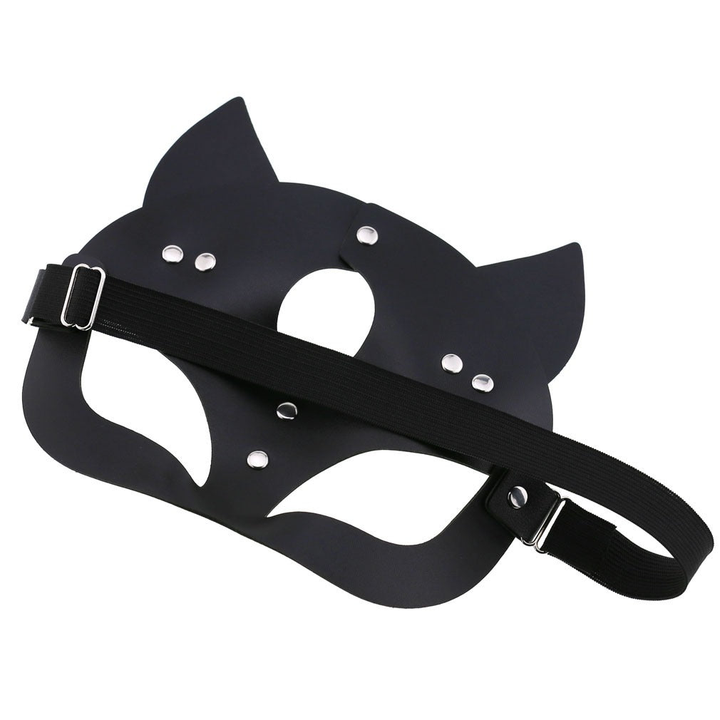 Schwarze Kunstledermaske KITTY MASK mit Katzenohren von Moon Attic