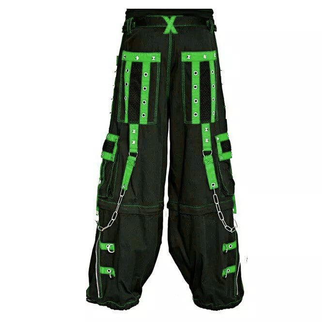 Schwarze Hose GREEN CUFF PANTS mit Handschellenelementen und grünen Details mit Colours Branding