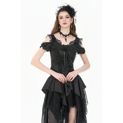 Schwarzes Oberteil Gothic Court-Style Top mit Spitzenbesatz und Rosendetails von Dark In Love