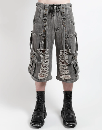 Graue Hose GRAY SHREDDED PANTS mit Bändern und destroyed Optik an den Beinen mit Colours Branding