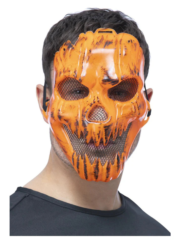 Orangefarbende Kürbismaske Maske Pumpkin aus Hartplastik und mit elastischem Band von Smiffys