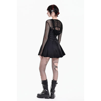 Schwarzes Oberteil Fishnet Spike Bolero aus Netzstoff mit Nietendetails und Netzkapuze von Dark In Love