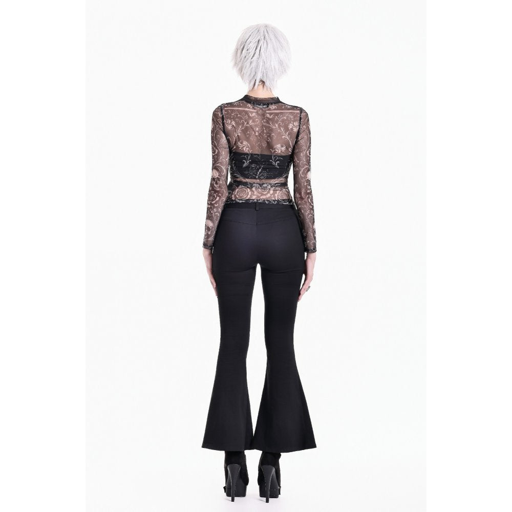 Schwarzes Meshoberteil Skull And Floral Vine Top von Dark In Love