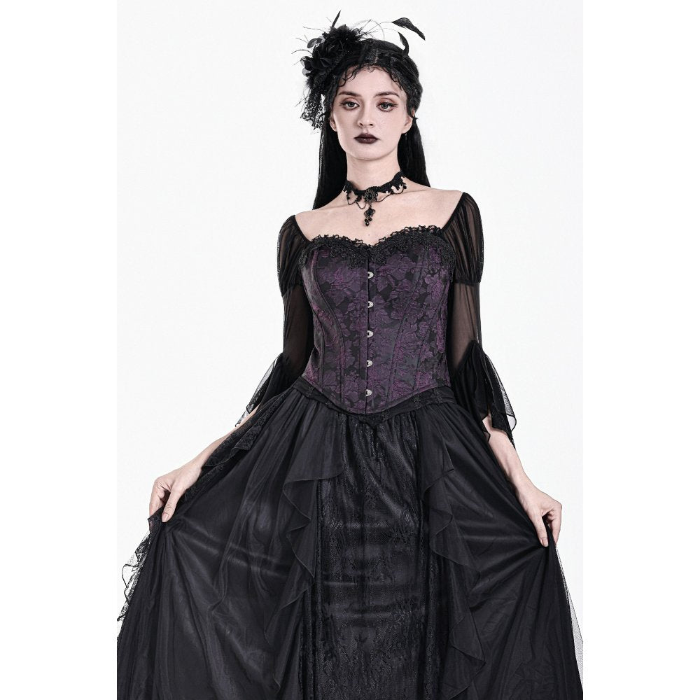 Lilafarbene Corsage Violet Vow Corset aus Jaquard-Stoff mit Spitzendetails von Dark In Love