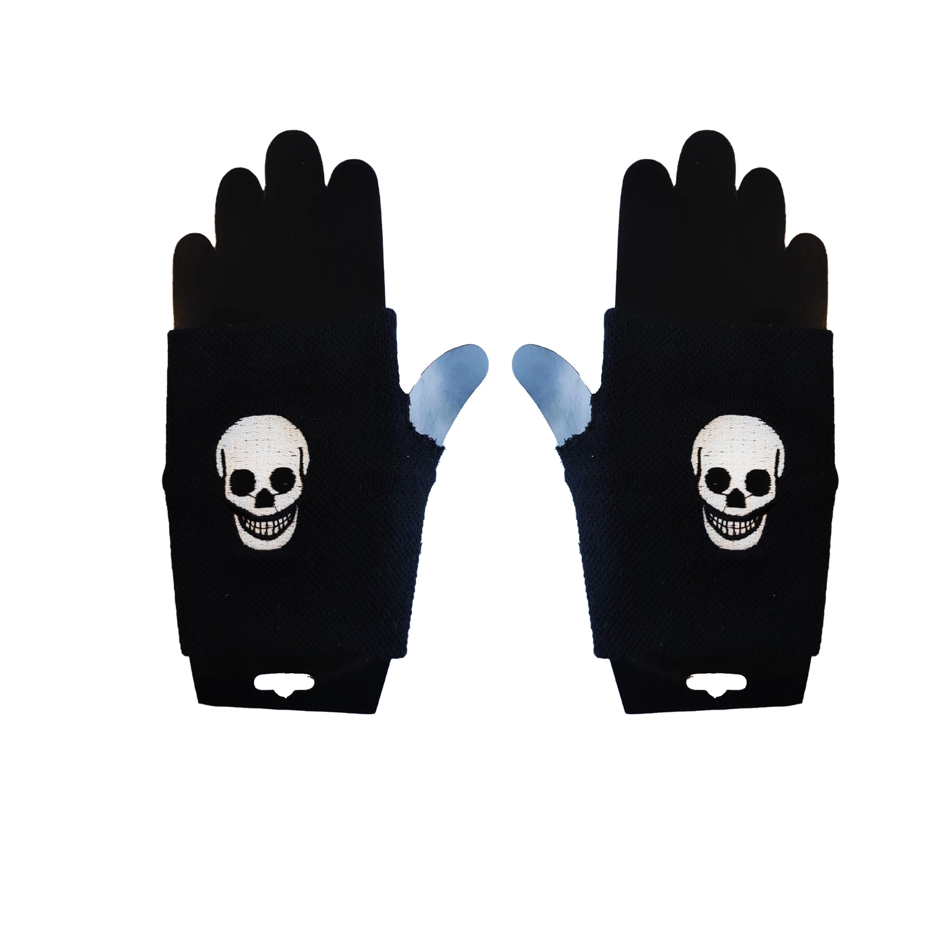 Fingerlose, kurze Handschuhe Skull Black mit weißem, lachendem Totenkopf 