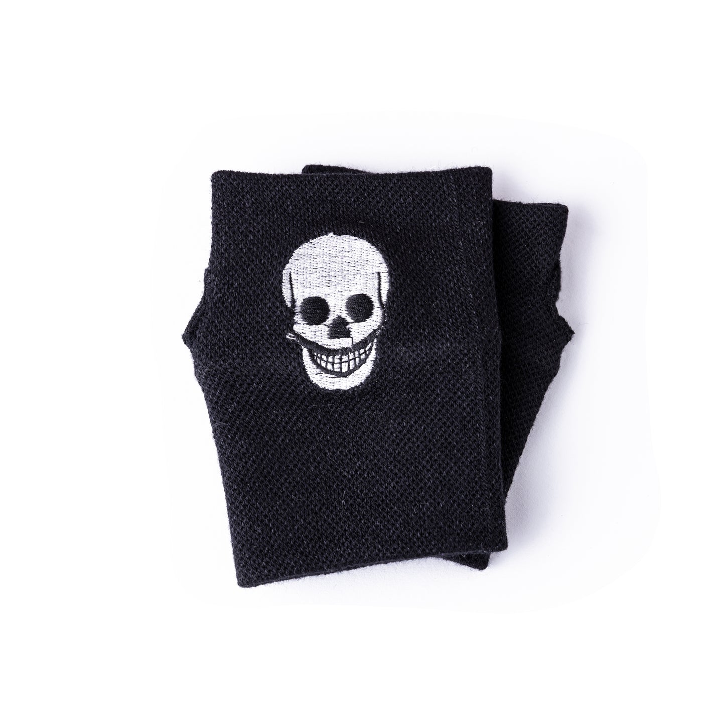 Fingerlose, kurze Handschuhe Skull Black mit weißem, lachendem Totenkopf