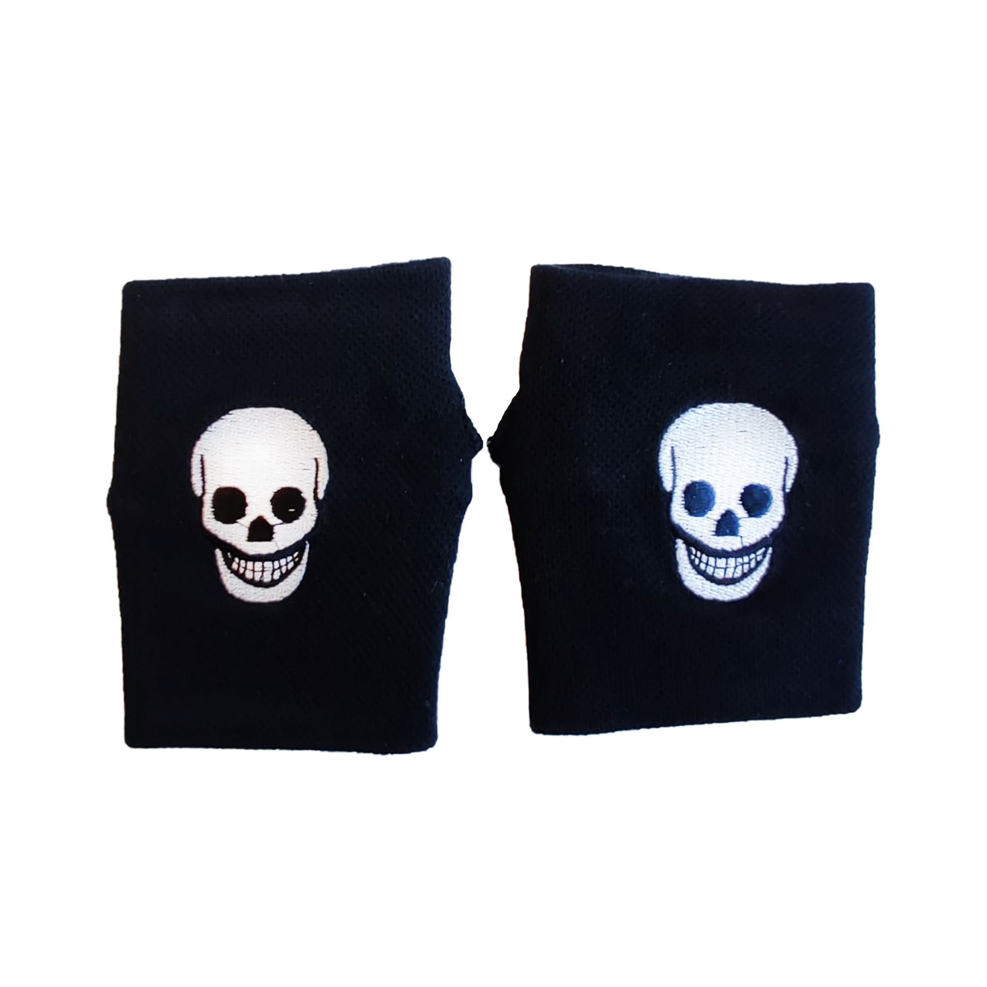 Fingerlose, kurze Handschuhe Skull Black mit weißem, lachendem Totenkopf