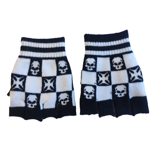 Fingerlose, kurze Handschuhe Check Skull Black/White