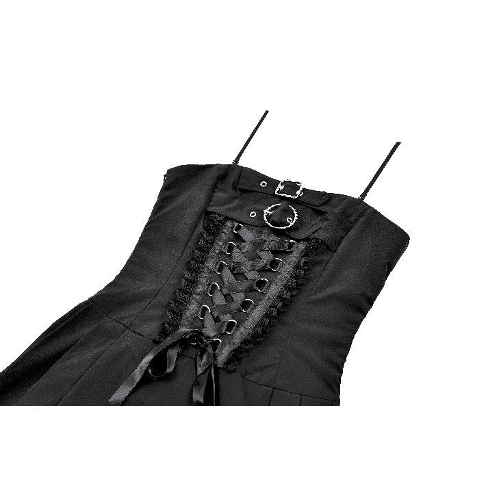 Schwarzes, kurzes Kleid Chilled Cord Key Dress mit Schnürung vorn und großen Zierschnallen von Dark In Love