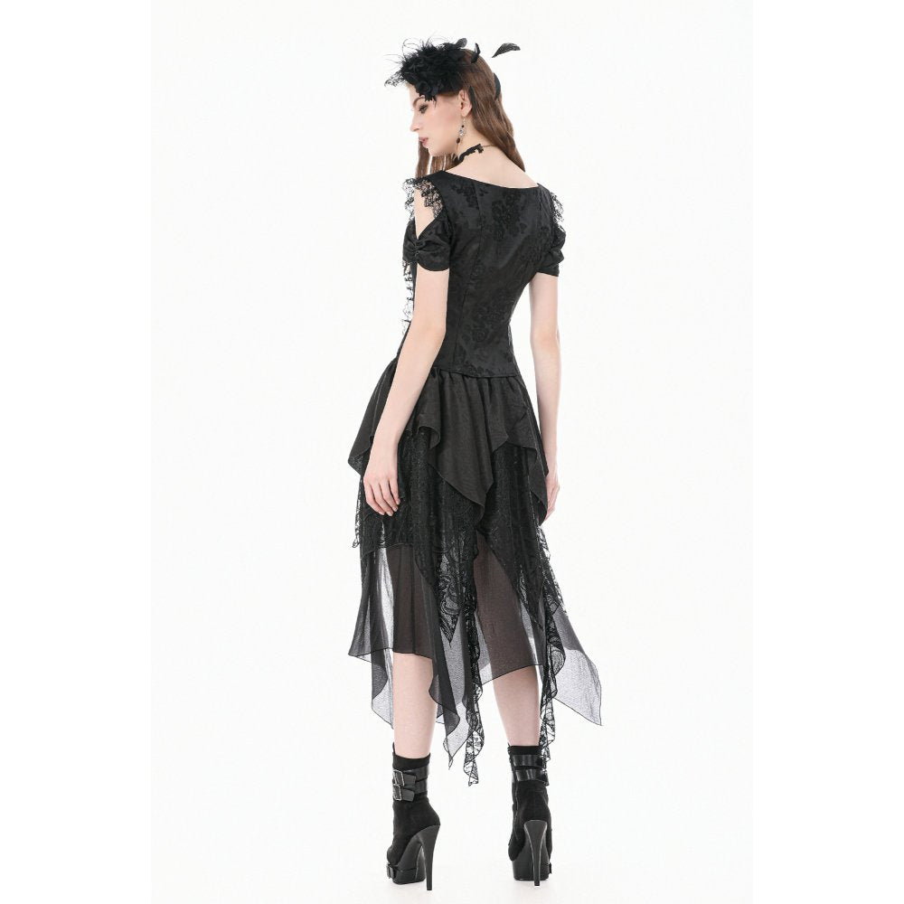 Schwarzes Oberteil Gothic Court-Style Top mit Spitzenbesatz und Rosendetails von Dark In Love