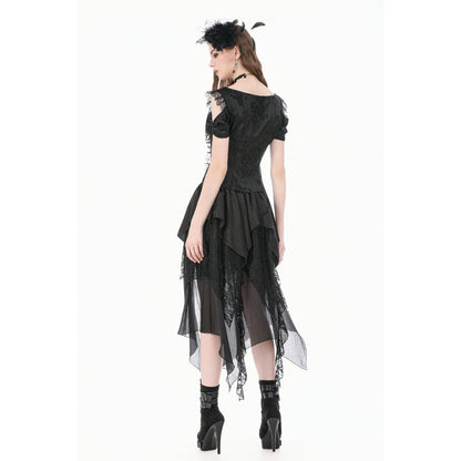 Schwarzes Oberteil Gothic Court-Style Top mit Spitzenbesatz und Rosendetails von Dark In Love