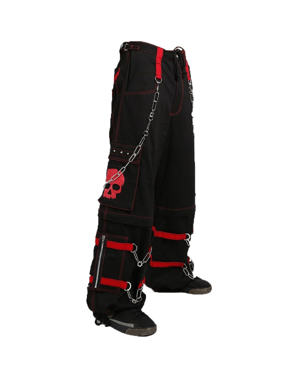 Schwarze Hose RED SKULL PANTS mit Schädelprint und roten Details mit Colours Branding