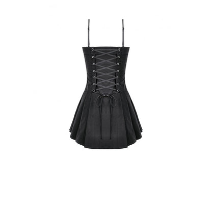 Schwarzes, kurzes Kleid Chilled Cord Key Dress mit Schnürung vorn und großen Zierschnallen von Dark In Love