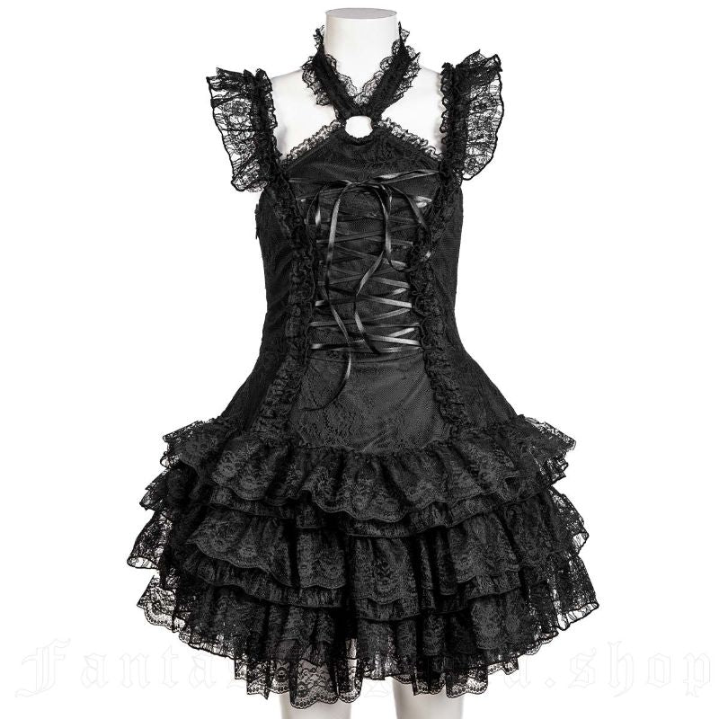 Schwarzes Kleid Eerie Shadow Dress Black mit Schnürung und Spitze von RNG